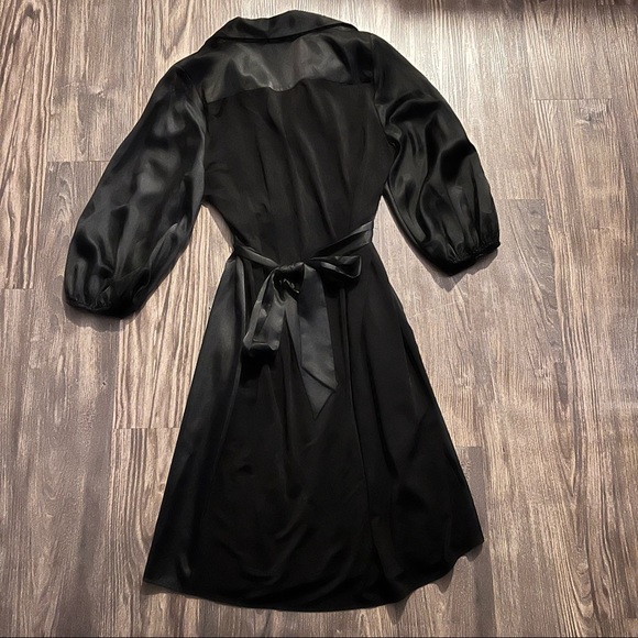 BCBGMaxAzria NWT Black Front Pleated Silk Blend Waist Tie Dress - Picture 4 of 16